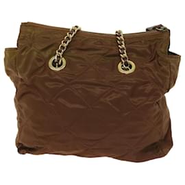 Prada-PRADA Quilted Chain Shoulder Bag Nylon Brown Auth 68274-Brown