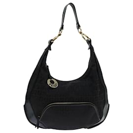 Fendi-FENDI Zucchino Canvas Shoulder Bag Black Auth 67994-Black