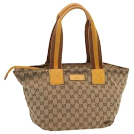 Gucci-GUCCI GG Canvas Sherry Line Tote Bag Yellow Beige Brown 131230 auth 67818-Brown,Beige,Yellow