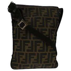 Fendi-FENDI Zucca Canvas Shoulder Bag Black Brown Auth 67995-Brown,Black