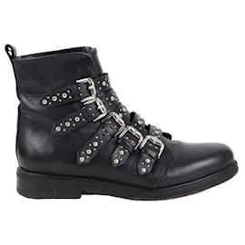 Maje-Leather buckle boots-Black