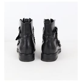 Maje-Leather buckle boots-Black