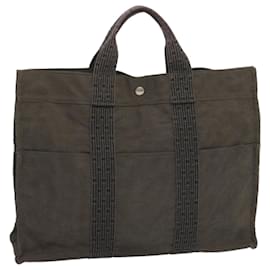 Hermès-HERMES Her Line MM Tote Bag Toile Gris Auth hk1144-Marron