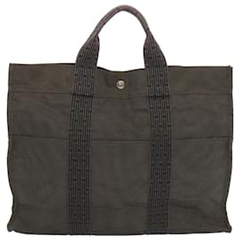 Hermès-HERMES Her Line MM Tote Bag Toile Gris Auth hk1144-Marron