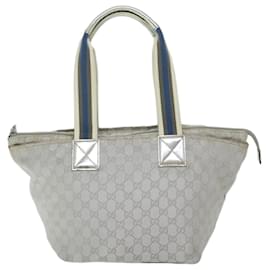 Gucci-GUCCI GG Canvas Sherry Line Tote Bag Silver Blue 131230 Auth yk11032-Silvery,Blue