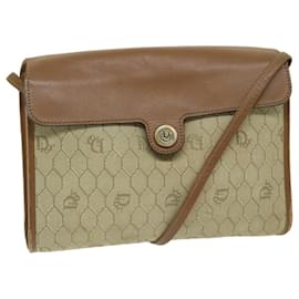 Christian Dior-Christian Dior Honeycomb Canvas Shoulder Bag PVC Leather Beige Auth bs12456-Beige