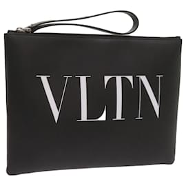 Valentino-VALENTINO Clutch Bag Leather Black XY2P0299LVN Auth 67606A-Black