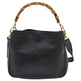 Gucci-GUCCI Bamboo Hand Bag Leather 2way Black 001 123 1638 Auth bs12119-Black