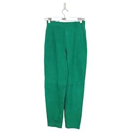 Saint Laurent-Straight suede pants-Green