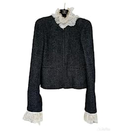 Chanel-Chaqueta de tweed Lesage negra con botones CC.-Negro