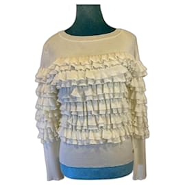 Chanel-Chanel 19A Runway White Ruffle Layered Sweater Jumper Pullover FR 38-White