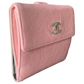 Chanel-CHANEL portafoglio bifold Camelia-Rosa,Grigio