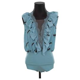 Elisabetta Franchi-Silk wrap blouse-Blue