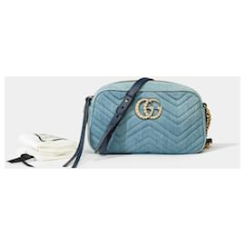 Gucci-GUCCI Marmont Tasche aus blauem Denim - 101769-Blau