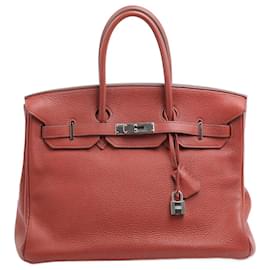 Hermès-HERMES  Handbags   Leather-Dark red