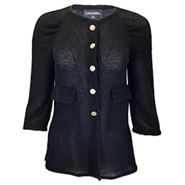 Autre Marque-Chanel Black Button-front Open Knit Jacket-Black