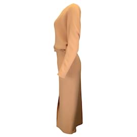 Autre Marque-Alexis Tan One Shoulder Long Crepe Dress-Camel