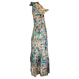 Autre Marque-La forradoJ Ivory / Vestido Midi De Seda Multi Estampado Verde-Multicor