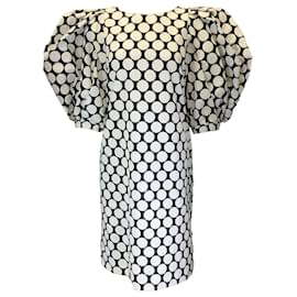 Autre Marque-Trocknet van Noten weiß / Schwarzes Dali-Kleid aus Baumwolle mit Puffärmeln und Polka Dot-Print-Weiß