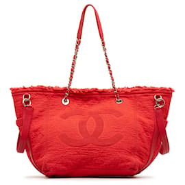 Chanel-Bolso tote de compras con cara forrada grande de Chanel rojo-Roja