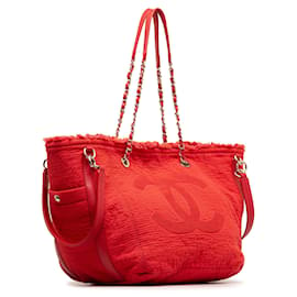 Chanel-Bolsa Chanel vermelha grande forrada para compras com rosto-Vermelho
