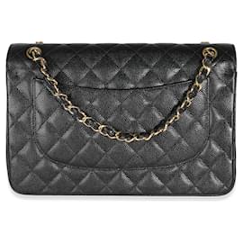 Chanel-Chanel Black Quilted Caviar Jumbo Classic lined Flap Bag-Black