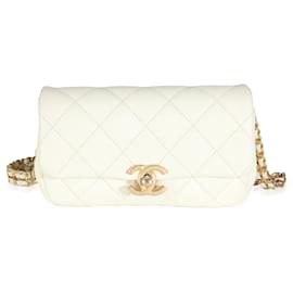 Chanel-Chanel White Quilted Caviar Chain Melody Waist Belt Bag-White