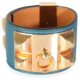 Hermès-Bracelet Hermès Collier De Chien en cuir de veau Bleu-Autre