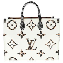 Louis Vuitton-Louis Vuitton Monograma Marfil Lona Gigante Jungle Onthego GM-Castaño,Negro,Blanco