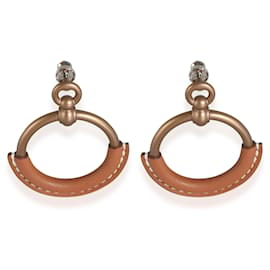 Hermès-Hermès Loop Earrings with Brown Calfskin Leather-Other