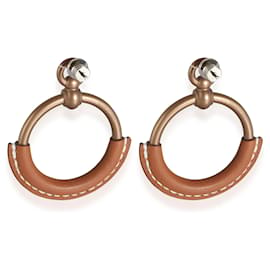 Hermès-Boucles d'oreilles Hermès Loop avec cuir de veau marron Cuir-Autre