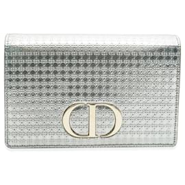 Christian Dior-Christian Dior Silver Metallic Patent Micro Cannage 30 Montaigne 2 in 1 Pouch-Other