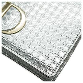 Christian Dior-Christian Dior Silver Metallic Patent Micro Cannage 30 Montaigne 2 in 1 Pouch-Other