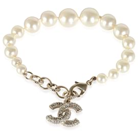 Chanel-Chanel 2022 Graduating Faux Pearl Bracelet With Strass CC Gold Plated-Other
