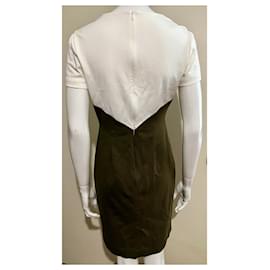 Diane Von Furstenberg-Vestido de jersey Diane von Furstenberg, color caqui y marfil, talla 6 en EE. UU. y 10 en Reino Unido.-Blanco,Caqui