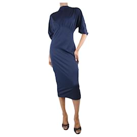 Prada-Blue high-neck fitted midi dress - size UK 6-Blue