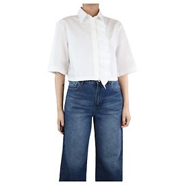 Msgm White cropped ruffled shirt - size UK 8 White