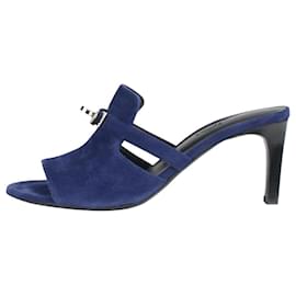 Hermès-Sandales à talons peep-toe en daim bleu foncé - taille EU 37-Bleu