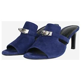 Hermès-Dunkelblaue Wildleder-Sandalen mit Peep-Toe-Heels - Größe EU 37-Blau