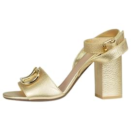 Valentino-Gold VLogo sandal heels - size EU 39-Golden