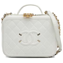 Chanel-Beauty Case Chanel in filigrana di caviale bianco medio-Bianco