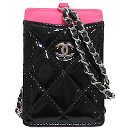 Chanel-Chanel Schwarzer CC gesteppter Kartenhalter aus Lackleder-Schwarz,Andere