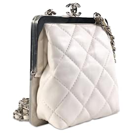 Chanel-Chanel White Lambskin and Plexiglass Kiss Clutch with Chain-White