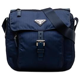 Prada-Prada Blue Tessuto Zip Buckle Messenger Bag-Blue