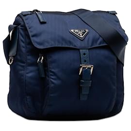 Prada-Prada Blue Tessuto Zip Buckle Messenger Bag-Blue