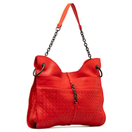 Bottega Veneta-Bottega Veneta Red Intrecciato Beverly Shoulder Bag-Red