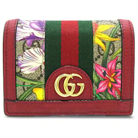 Gucci-Petit portefeuille rouge Gucci GG Supreme Flora Ophidia-Autre