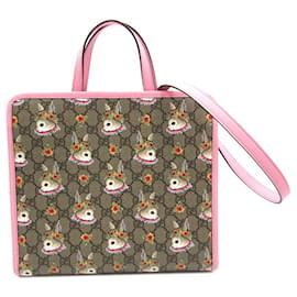 Gucci-Gucci Brown Yuko Higuchi GG Supreme Floral Rabbit Satchel-Brown,Pink,Beige