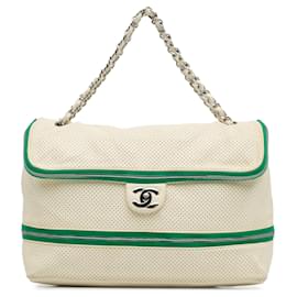 Chanel-Chanel White Perforated Expandable Shoulder Bag-White