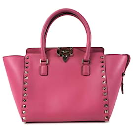 Valentino-Valentino Pink Rockstud Leather Satchel-Pink